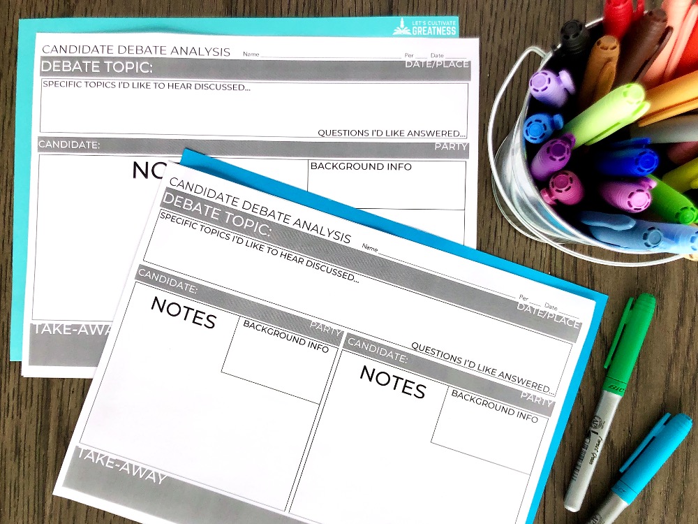 Student notes sheet for viewing and analyzing a political debate