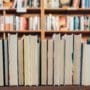 Books lined up on a library shelf