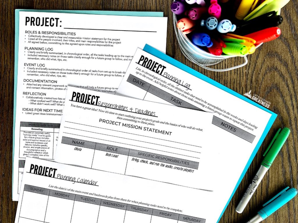 Project planning forms for brainstorming and implementing student council ideas