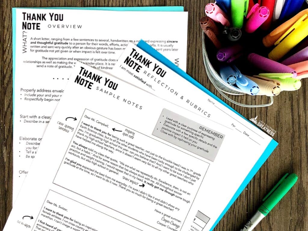 Student worksheets for how to write thank you letters or cards 