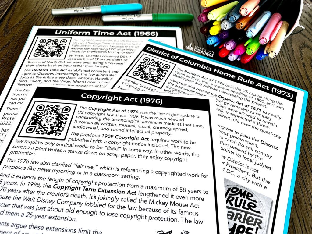 Station activity for teaching landmark legislation that illustrates the expressed powers of Congress