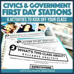 Civics & Government First Day Stations Activity Kit