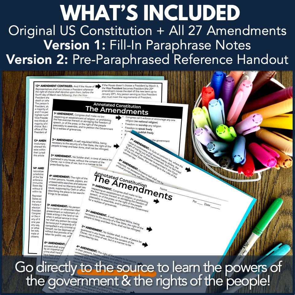 US Constitution & Bill of Rights Simplified Notes