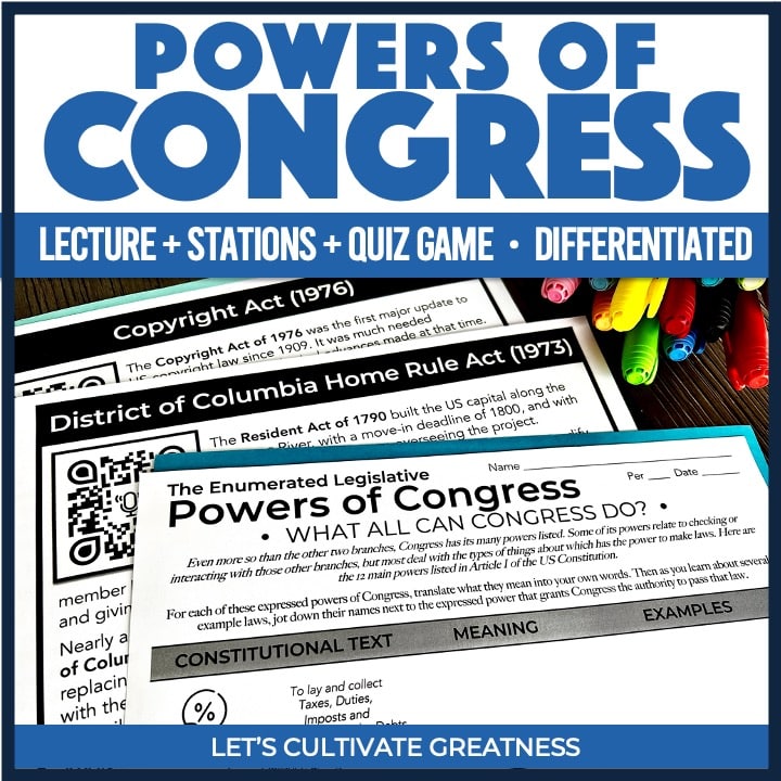 Powers of Congress 3-Part Activity Kit