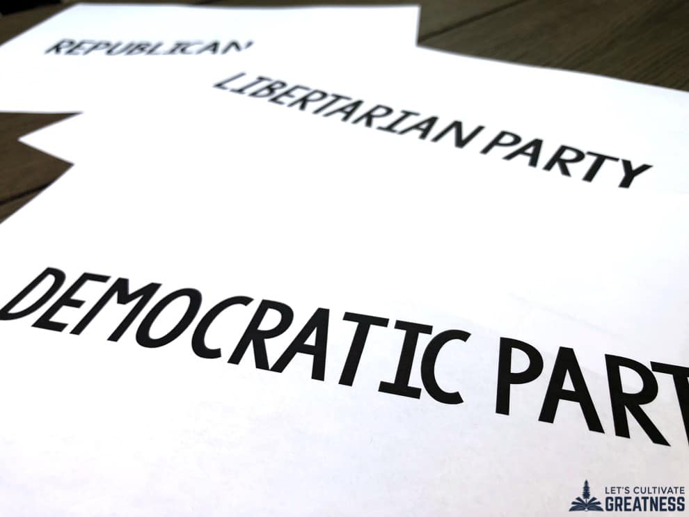 Sheets of Paper with Political Party Names Typed