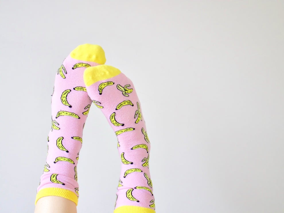 Pink socks with banana print