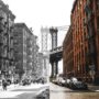 Compilation image of vintage and modern photograph of Brooklyn Bridge