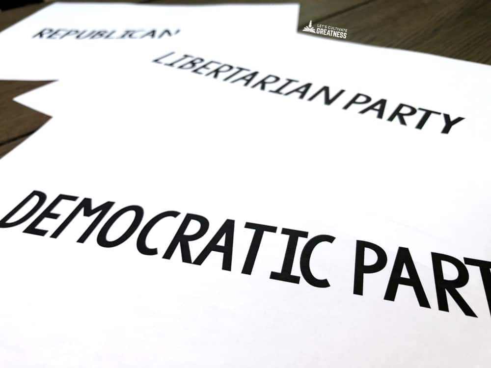Student brainstorms of different political parties