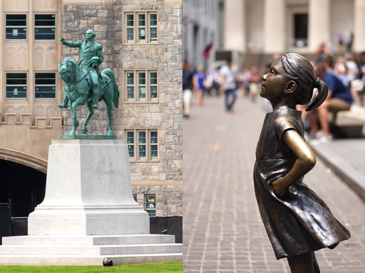 George Washington and Fearless Girl statues