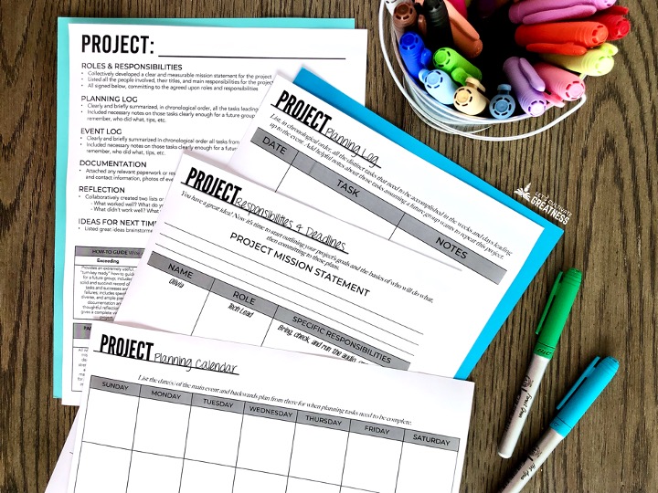 Project planning forms to help implement Homecoming themes for high school and high school spirit week ideas