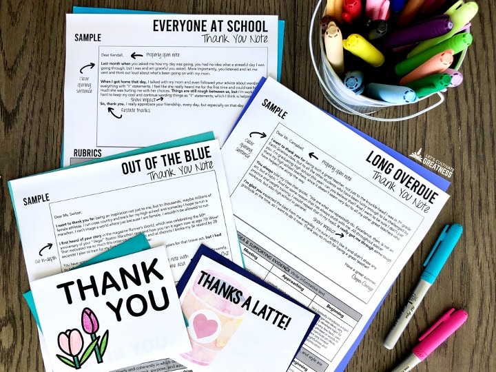 Project handouts for writing a variety of thank you notes