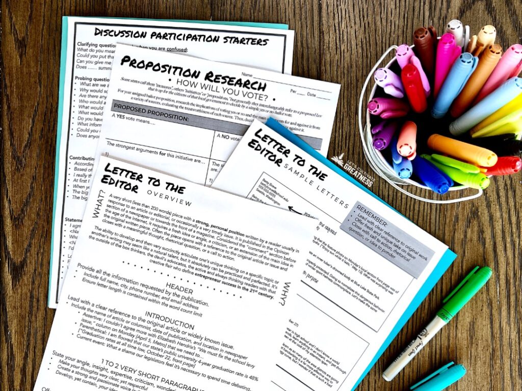 Student sheets for researching and debating ballot measure propositions 