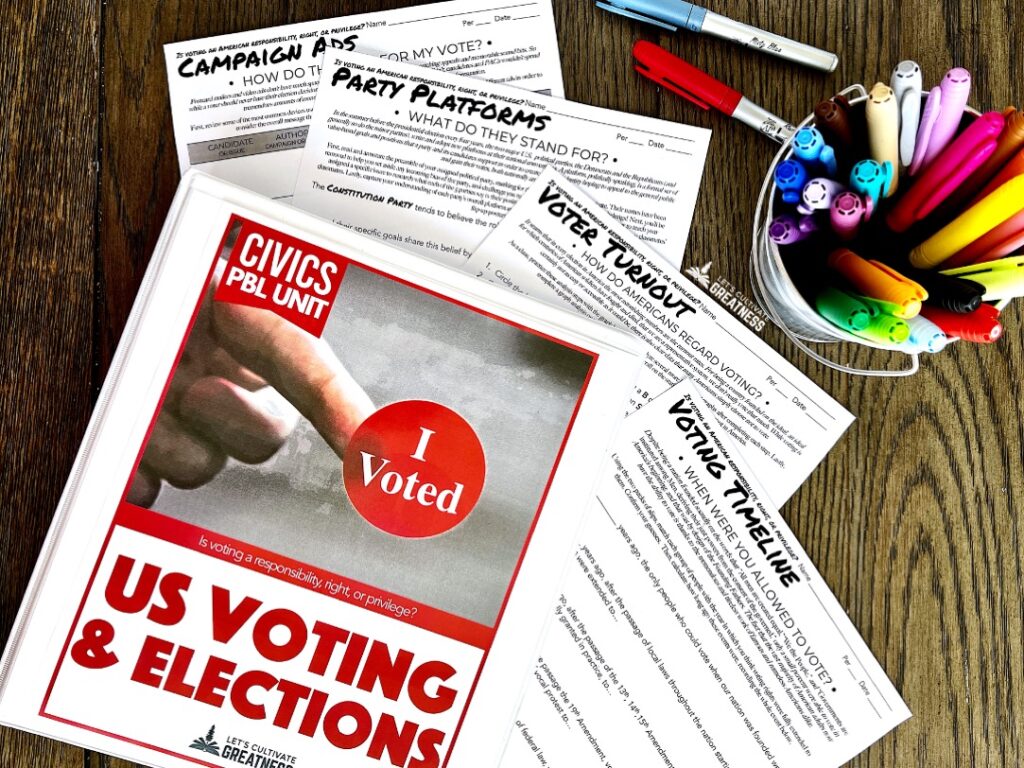 Student sheets for lessons on voting and elections