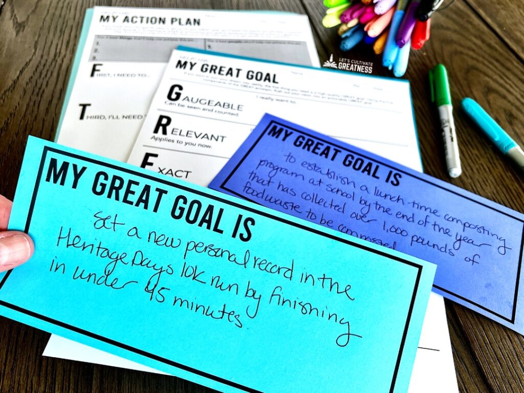 Student goal setting activity sheets