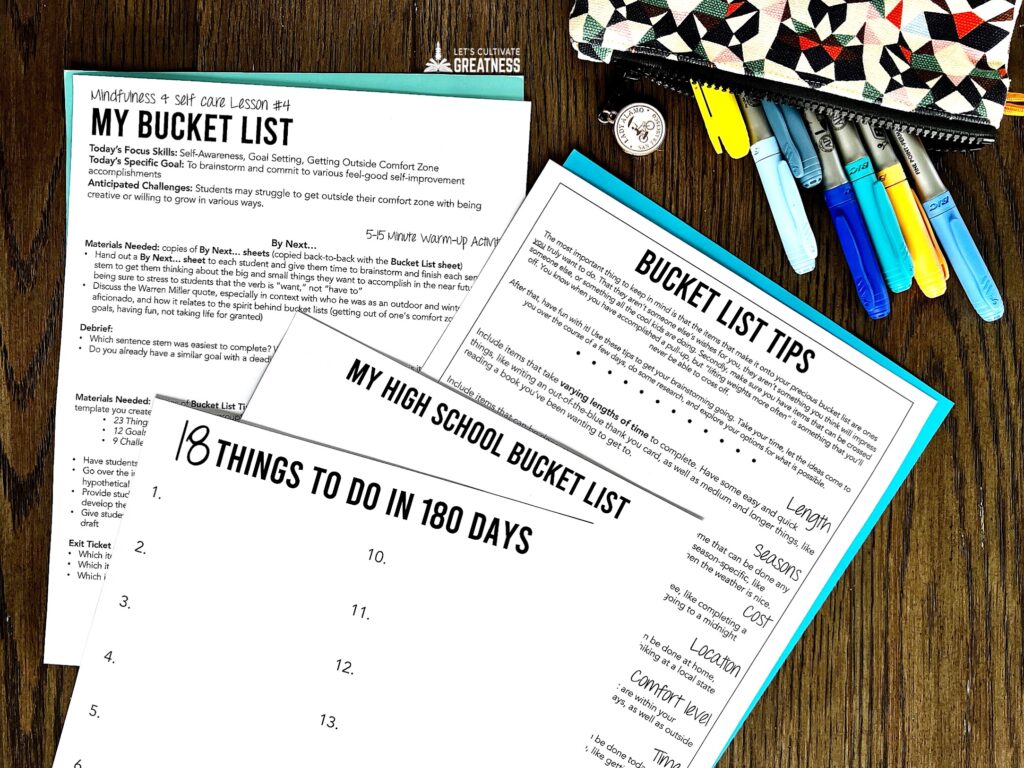 Worksheets to create a goal setting bucket list
