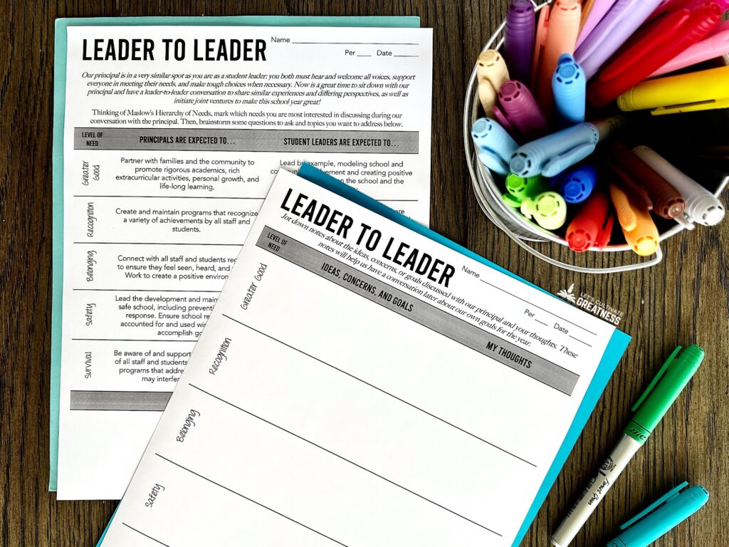 Student leadership brainstorm activity worksheet