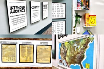 Collage of classroom décor and supply images