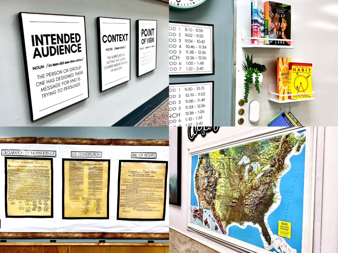 Collage of classroom décor and supply images