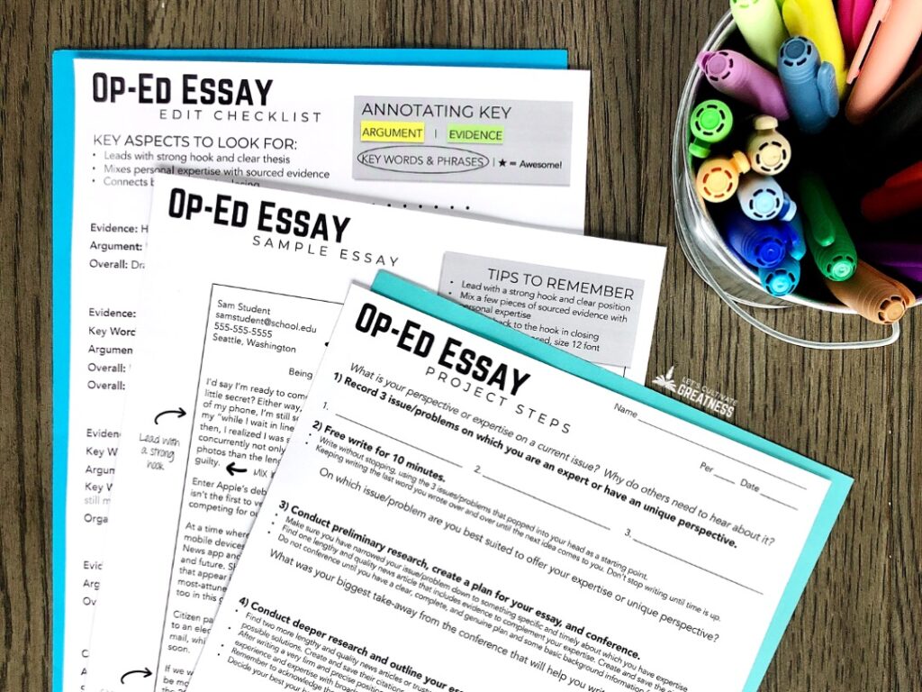 Student worksheets for how to write op-ed essays 