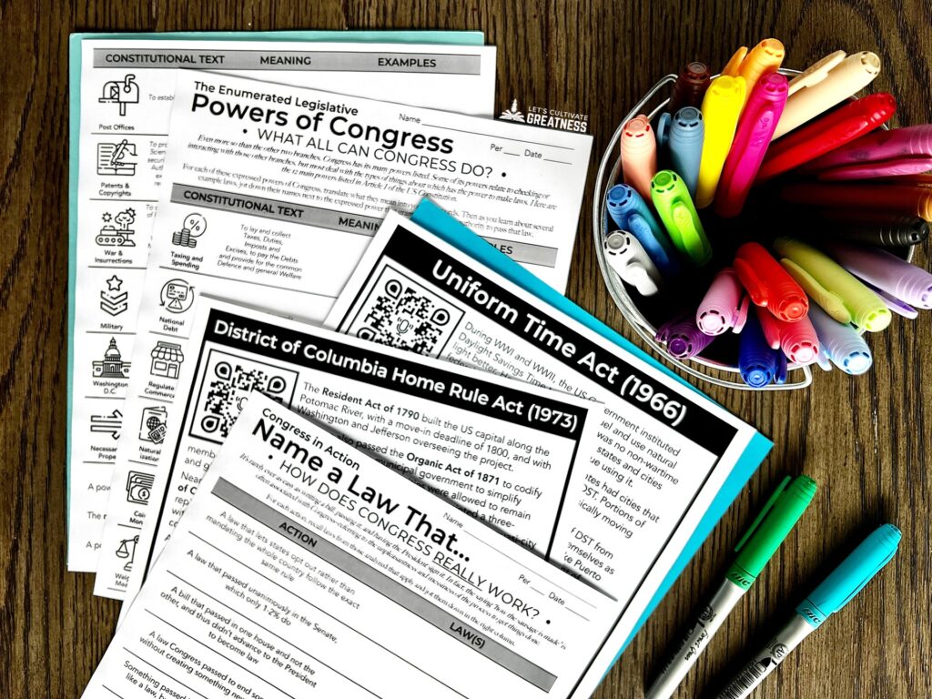Government class lesson activity for teaching the expressed powers of Congress