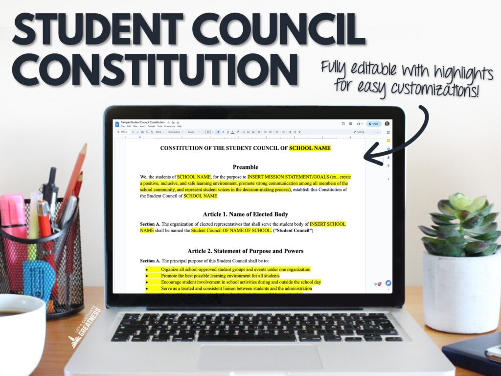 Screenshot of sample student council constitution
