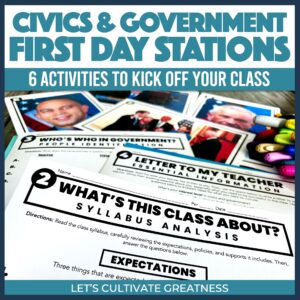Civics & Government First Day Stations Activity Kit