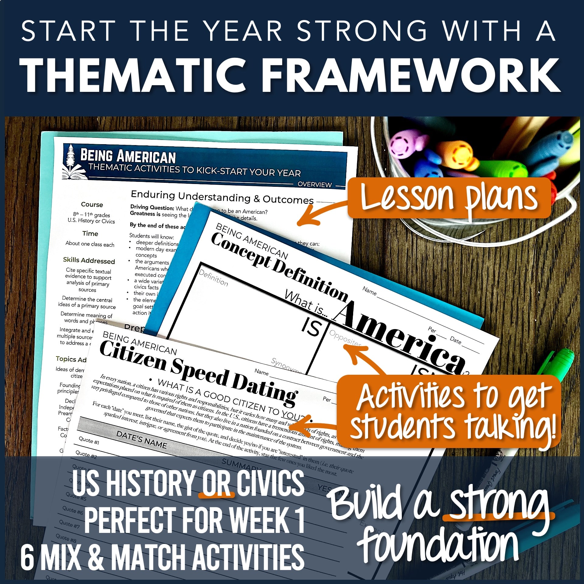 Civics & US History First Week Thematic Kick-Off Activity Kit