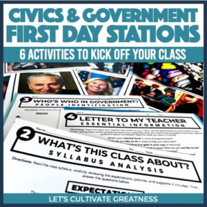 Civics & Government First Day Stations Activity Kit