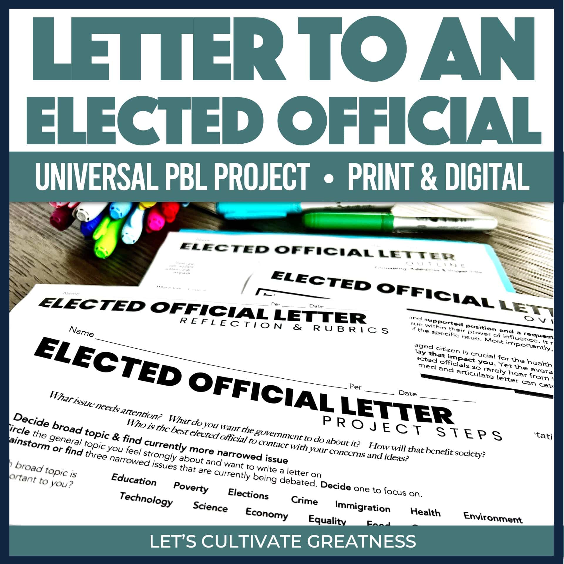 Letter to a Representative or Elected Official Writing PBL Kit