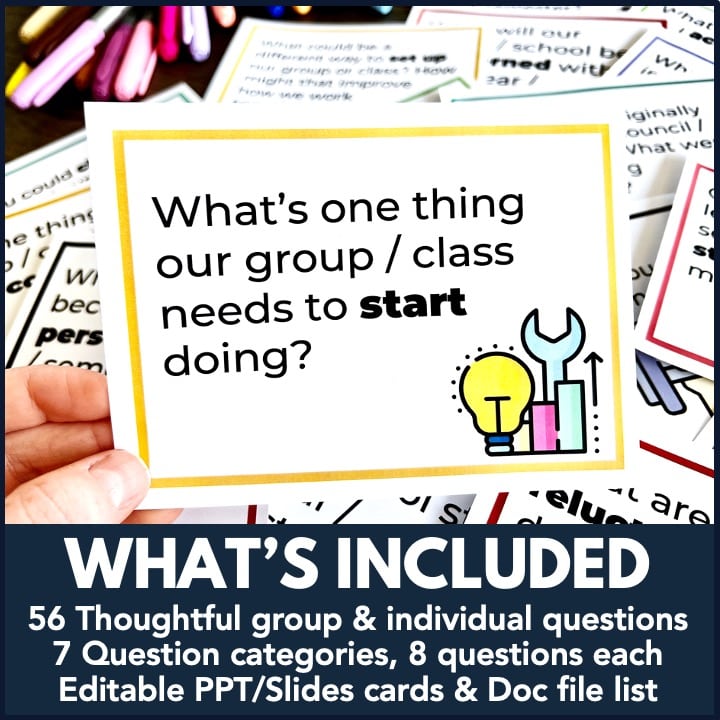 Student Council or Leadership Reflection Questions Flip Deck