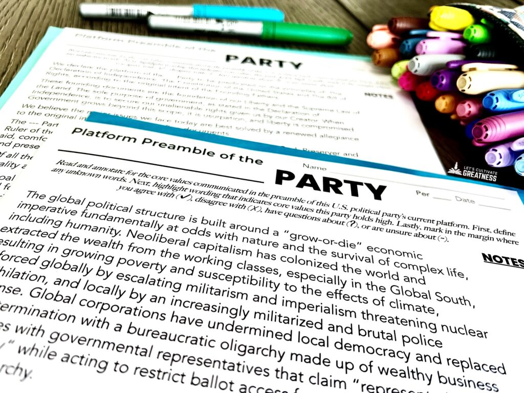 Text of political party platforms for students to analyze