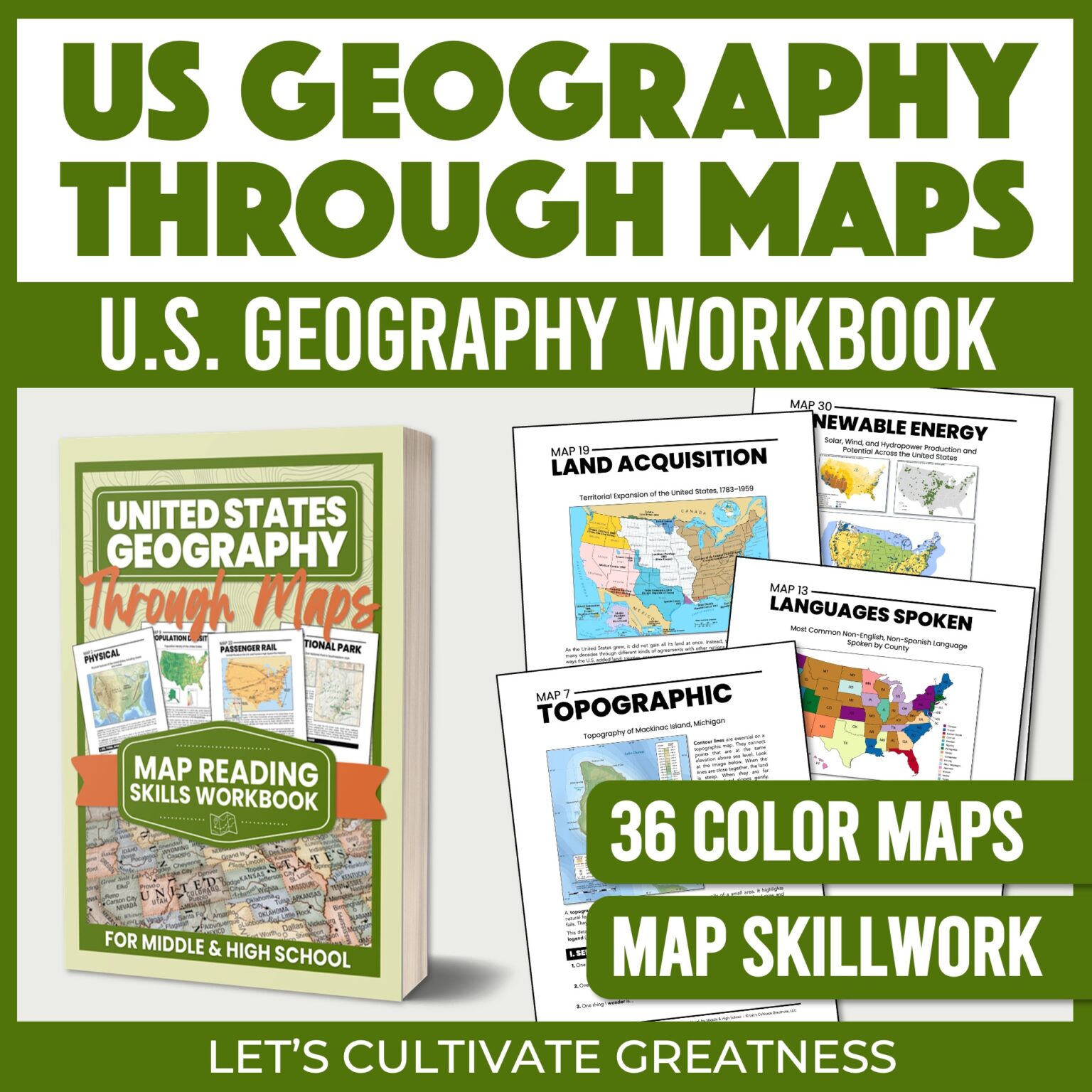 United States Geography Through Maps Workbook - Let's Cultivate Greatness