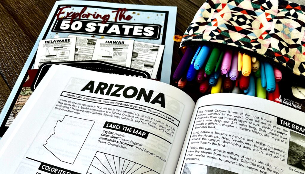 Exploring the 50 states workbook with maps and state research activities for middle and high school