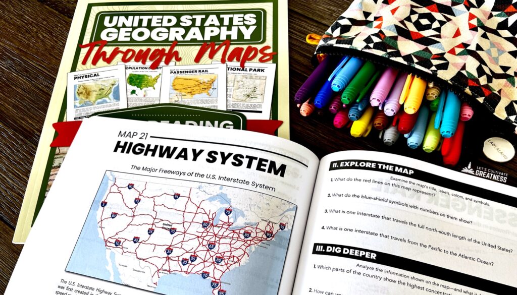 map-reading skills curriculum workbook for middle and high school U.S. geography