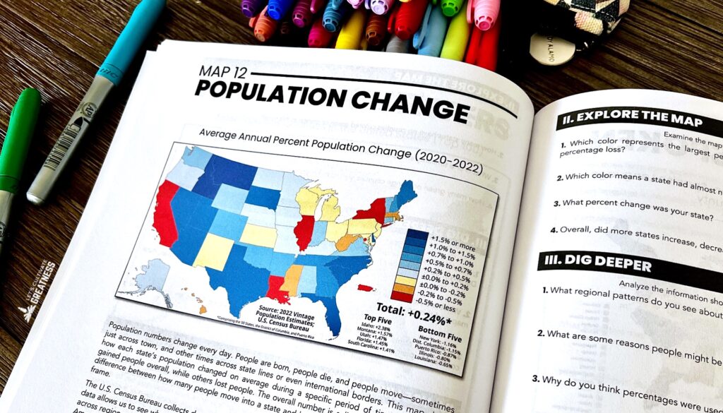 U.S. map example showing political and thematic geographic data for student map analysis.