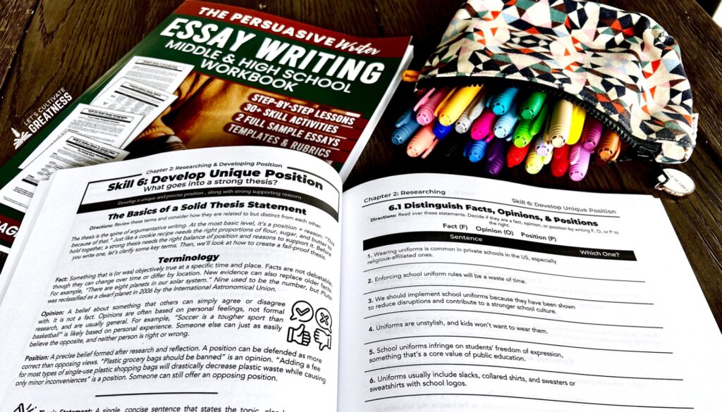 Essay writing workbook curriculum for middle and high school homeschool students