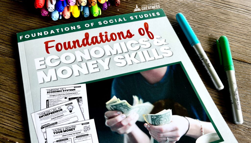 Homeschool economics and personal finance curriculum workbook for middle school social studies.