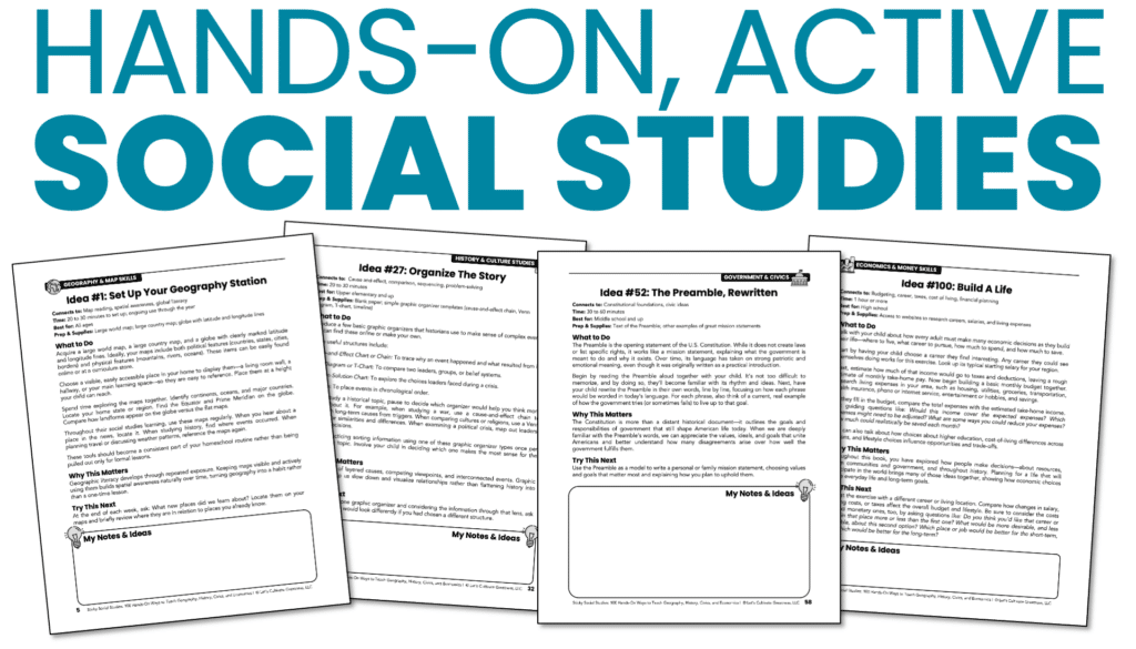 Social studies project and activity idea book for civics, history, economics, and geography